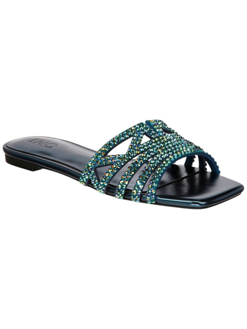 NWT INC International Concepts Tianah Embellished Flat Sandals Blue Bling 5M